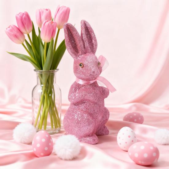 Easter Foam Rabbit Figurine with Glitter Powder Simulation Bunny Statue Home Office Holiday Party Decoration Ornament