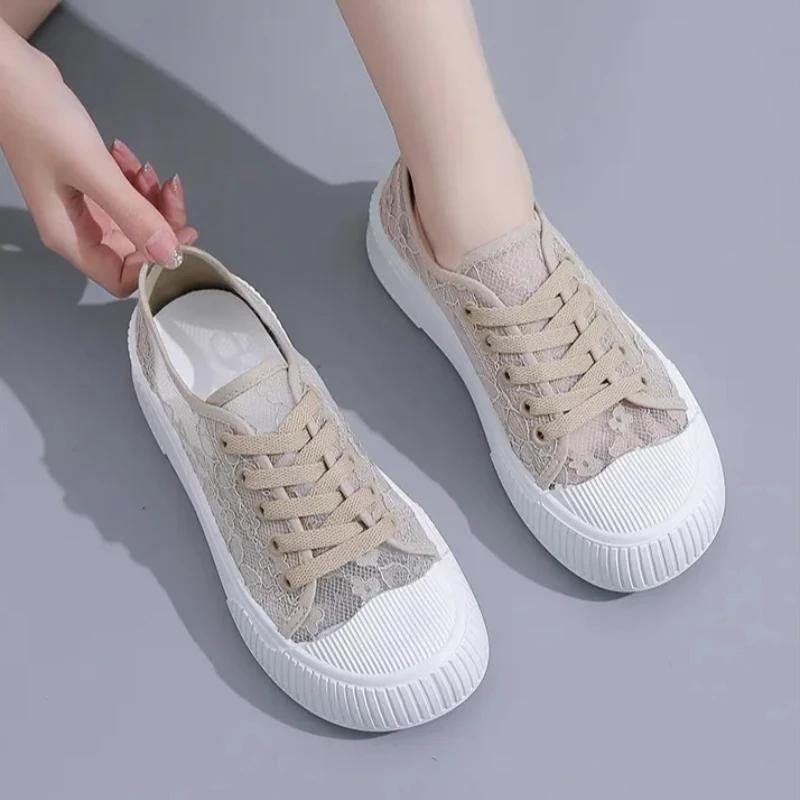 Summer Women Lace Casual Shoes Woman Breathable Mesh Sneakers Flats Platform Floral Loafers Comfort Shallow Walking Shoes 35-40