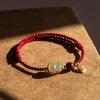 2025 Year of the Snake Hetian Jade Gourd Bracelet: Red Cinnabar Good Luck Beads for Men & Women