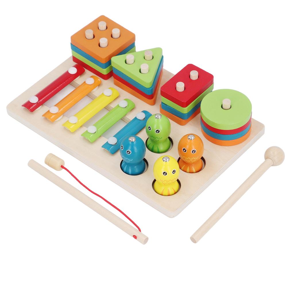 3 in 1 Wooden Sorting and Stacking Toy Magnetic Fishing Game Xylophone Music Instrument Montessori T