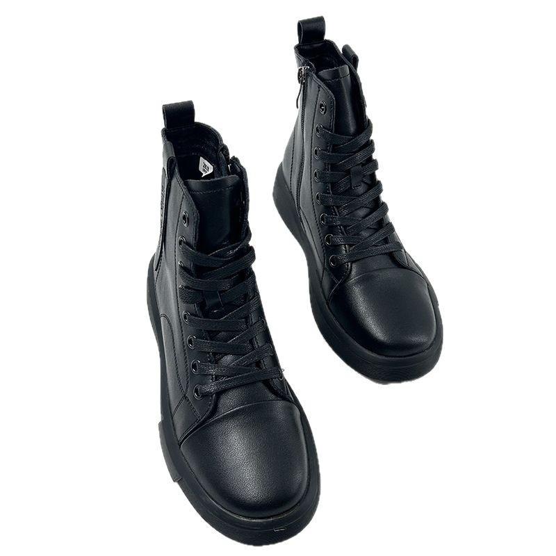 2024 New Cowhide Martin Boots Female Couple Thick-soled Soft Leather Boots Retro Versatile Warm Leather Short Boots
