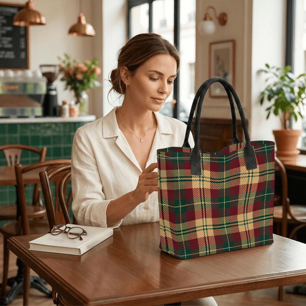 Plaid Tote Bag Vintage Shoulder Handbag for Daily Use