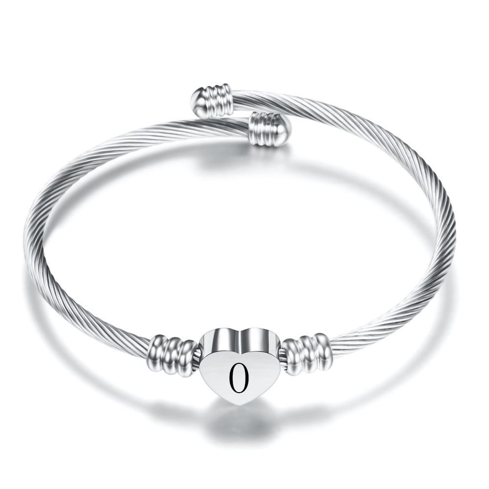 26 Letters Stainless Steel Heart Bracelet - Women's Titanium Open Bangle