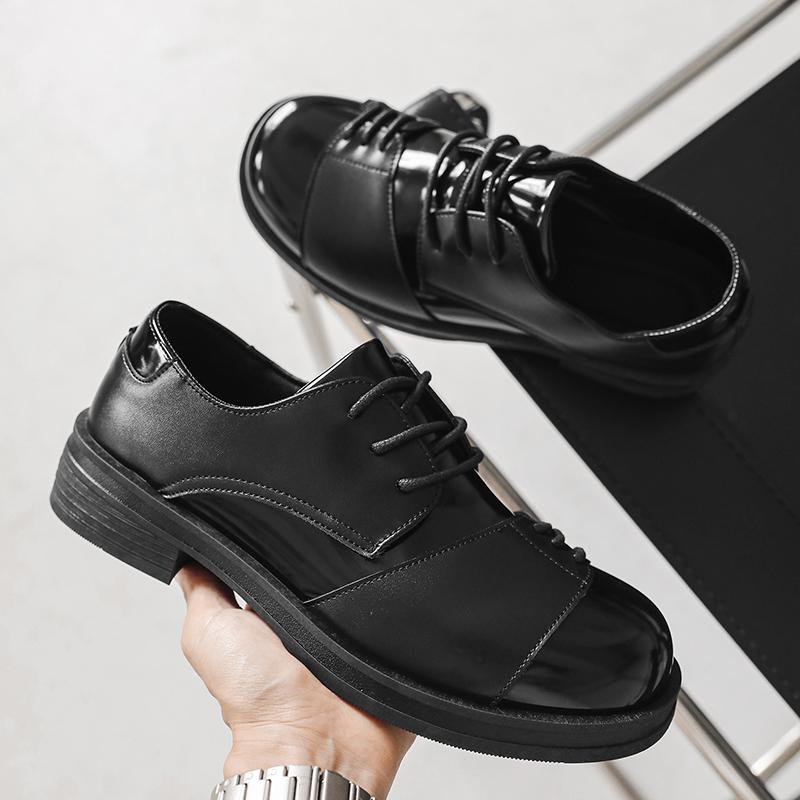 Fashionable outdoor solid-color men lace-up casual formal shoe high quality  thick-soled square toe durable office walking shoes