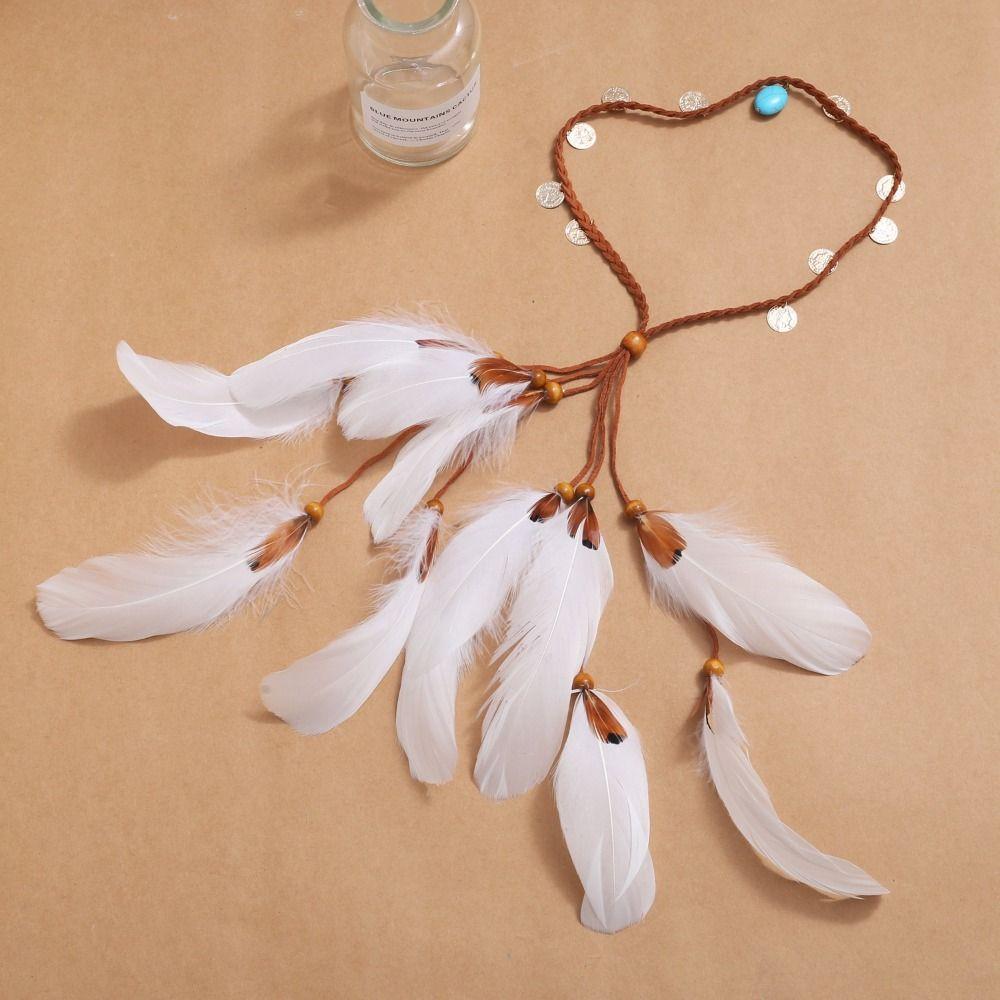 Tassel Feather Headband Beaded Indian Headband Retro Ethnic Style Headdress  Bride Weddding