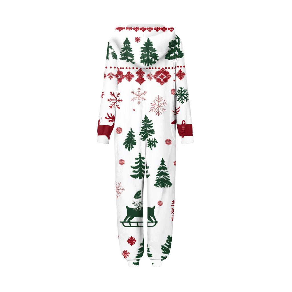 Christmas Print Family Matching Hooded Long Sleeved Zippered Jumpsuit Set