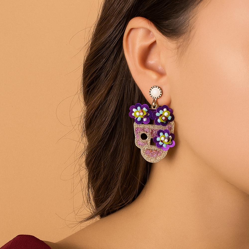 Personality Zircon Encrusted Skull Earrings Rhinestone Glitter Skeleton Stud Earrings  Halloween