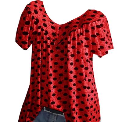 T-Shirt V Neck Short Sleeve Blouse Print Woman Loose Woman Loose Summer Top