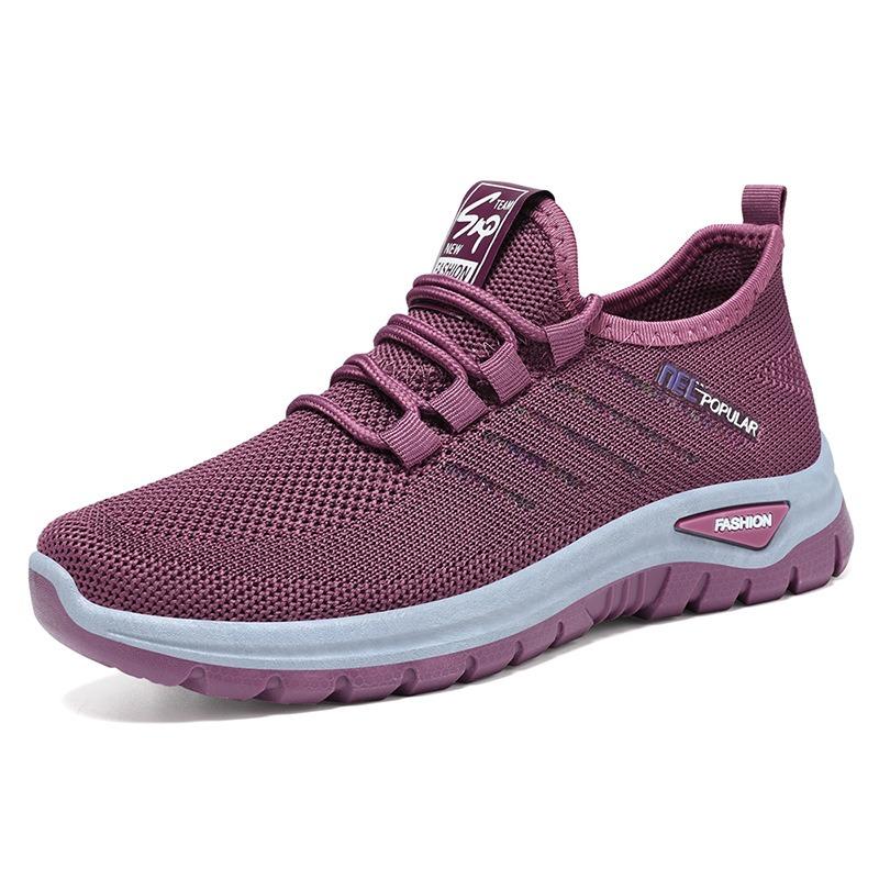 Shoes Female Couple Large Size Lace-up Sneakers Soft-soled Women's Shoes Fly-woven Breathable Casual Shoes Shallow Mouth Thick-soled Single Shoes