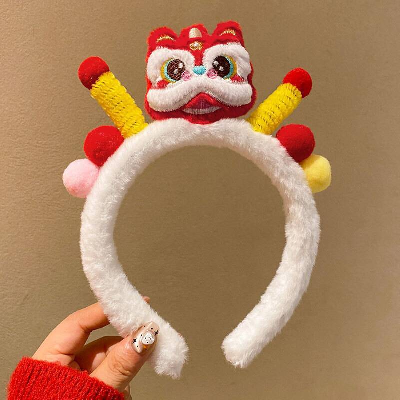 Cute Red Festive Plush for Hairband Horse-Zodiac Doll Headband Festival Performance Accessory Handmade Japan Korean Style