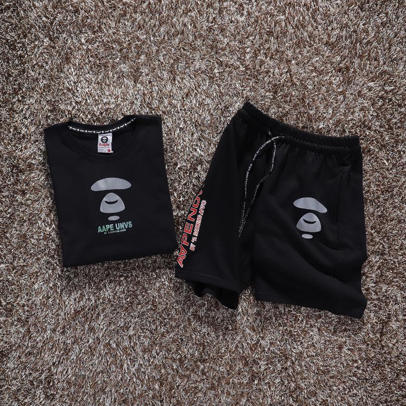 Ape Head AAP Men’s & Women’s Trendy 2-Piece Set: Reflective Loose Fit Shorts & Short-Sleeve T-Shirt