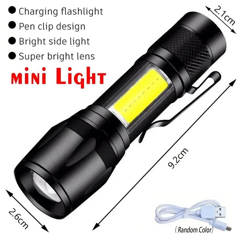 3LED+COB Super Bright Mini Flashlight USB Rechargeable,SD5304 5 Modes Pocket Torch with Clip for Outdoor Camping Emergency