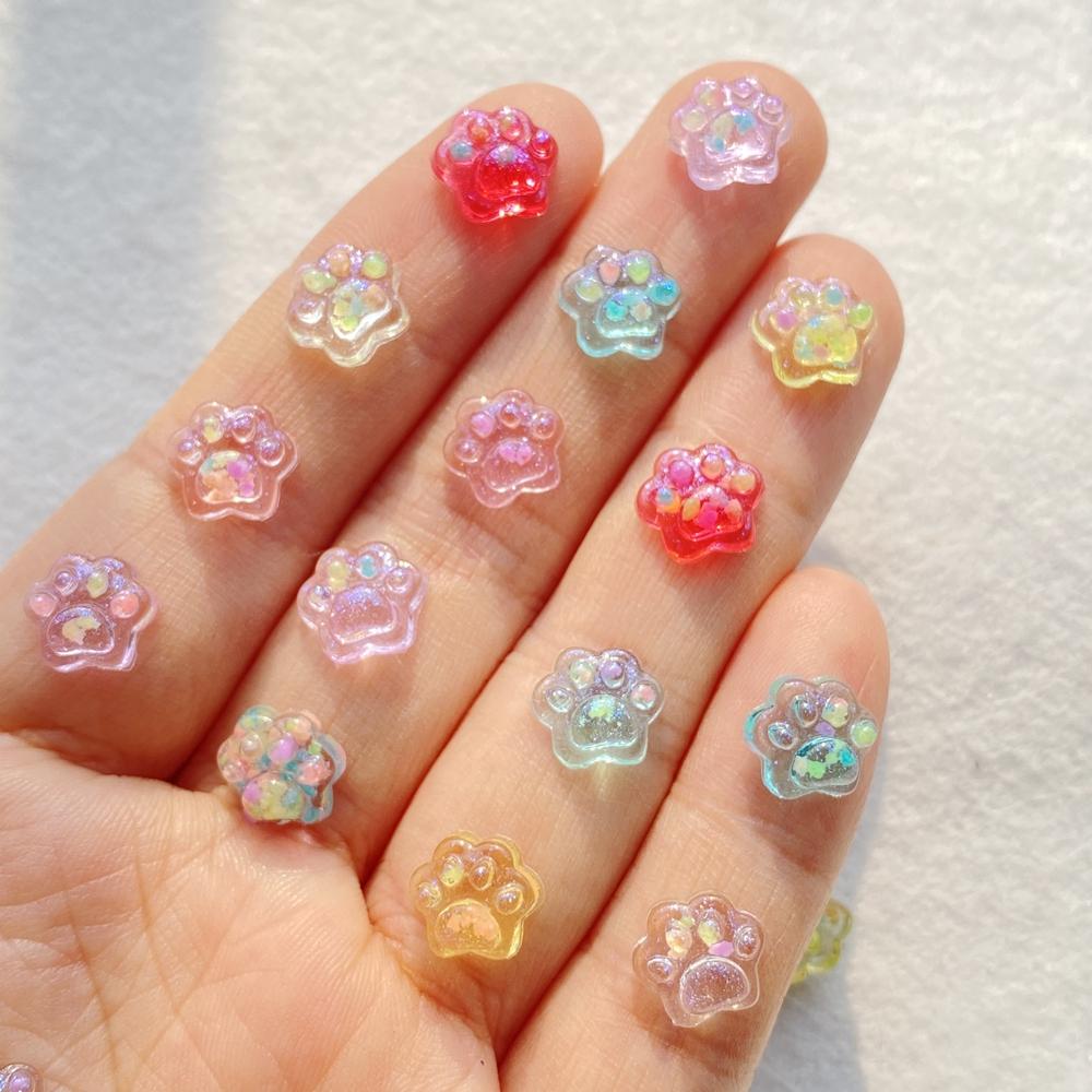 

50Pcs Cartoon Cat Paw Nail Art Rhinestone Beads Colorful Shiny Flat Back DIY Scrapbook Manicures Accessories Crafts