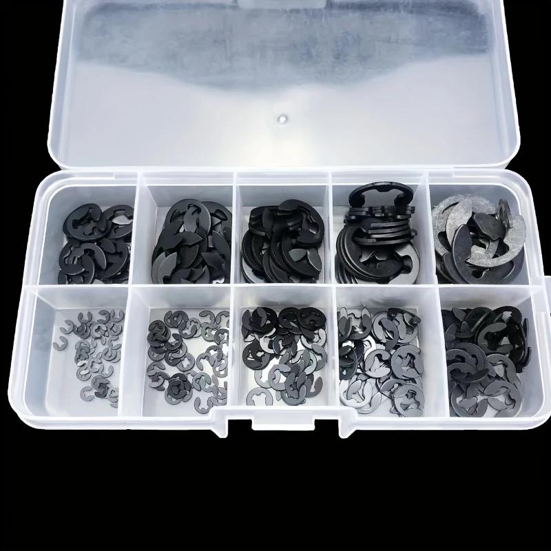 120PCS Black Stainless Steel Retaining Circlip Set Snap Ring E-Clip Washer Assortment for Shaft Fastener M1.5-M10