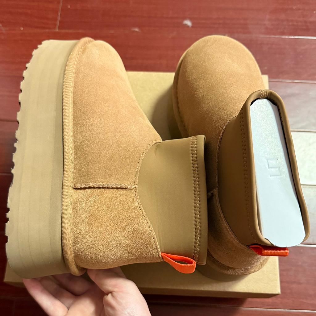 Classic Women Sheepskin Leather Ultra Mini 5CM Platform Snow Boots Lady Natural Wool Fur Thick Sole Winter Warm High Heels Shoes