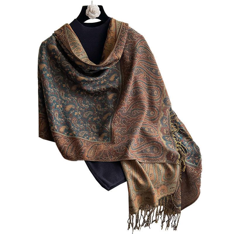 Imitation Cashmere Shawl Classic Ethnic Style Versatile Jacquard Cashew Fringed Scarf Long Scarf