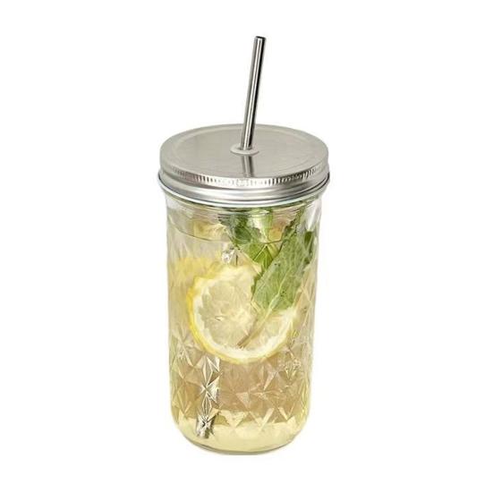 Yousheng Glass Straw Tumbler with Lid 650ml Large Capacity Mason Jar Cup for Iced Coffee & Bubble Tea Leak-Proof Reusable Cold Drink Cup for Home