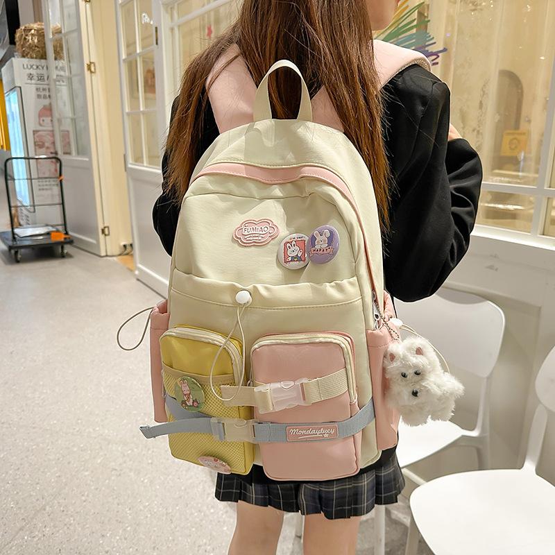 Schoolbag new Japanese small fresh contrasting color backpack female cute cartoon student high value schoolbag junior high school backpack