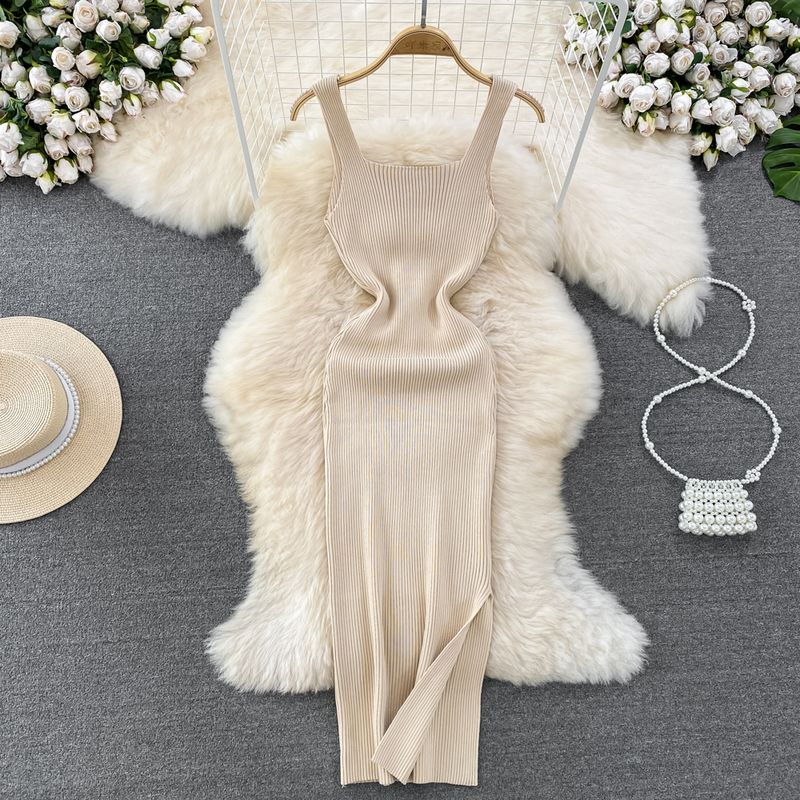 

Французская юбка на подтяжках Летняя Классическая с разрезом Вязаный жилет Apricot All yards