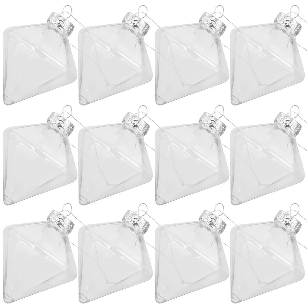12 Stück Diamantförmige Klare Weihnachtskugeln Transparente Kunststoff Befüllbare Ornamentkugeln Party Feiertag DIY Dekorationen Festlich