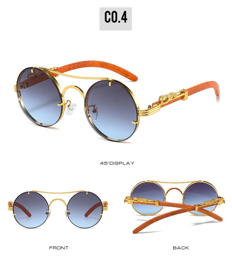 Cross-Border Retro Double-Bridge Leopard Head Men's Metal Round Sunglasses