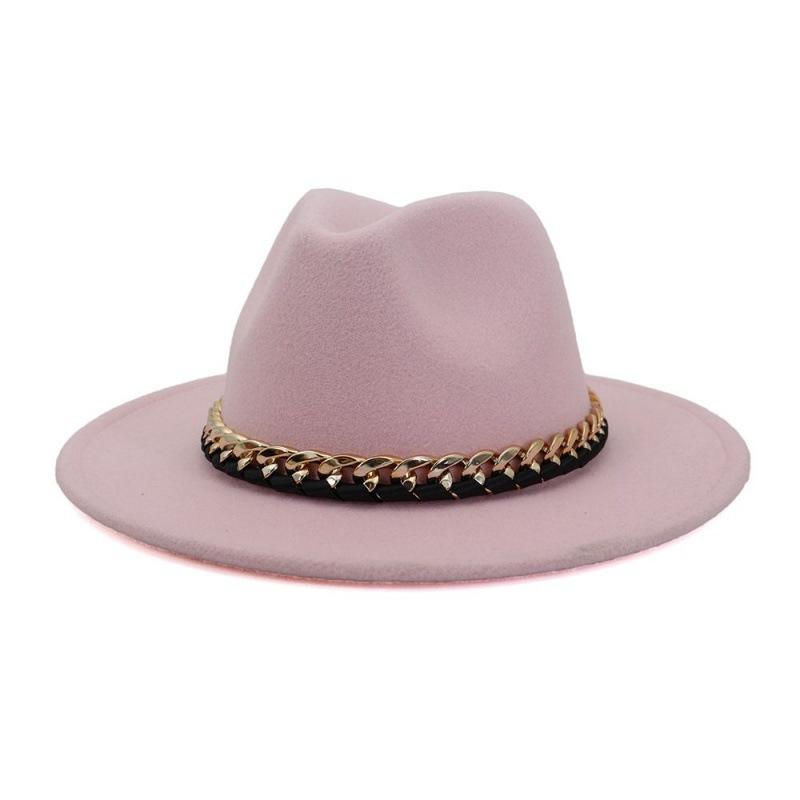 Chain Autumn and Winter Fashion New Men and Women Couples Top Hat Woolen Top Hat Flat Brim Big Edge Straight Edge Jazz Hat