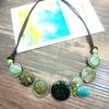European Retro Colorful Oil Painting Necklace: Women's Ethnic Style Leather Cord Jewelry