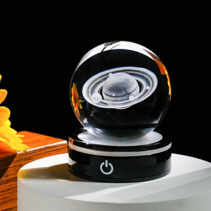 3D Saturn Planet Crystal Ball Night Light with LED Colorful Lighting Touch Base 6cm Saturn Lamp Glass Sphere Lamp Astronomy Space Christmas Ornaments