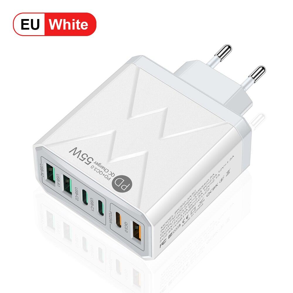 6 In 1 55W PD USB Charger Fast Charging Quick Charge 3.0 Travel Charger For iPhone Samsung Xiaomi Mobile Phone Charger