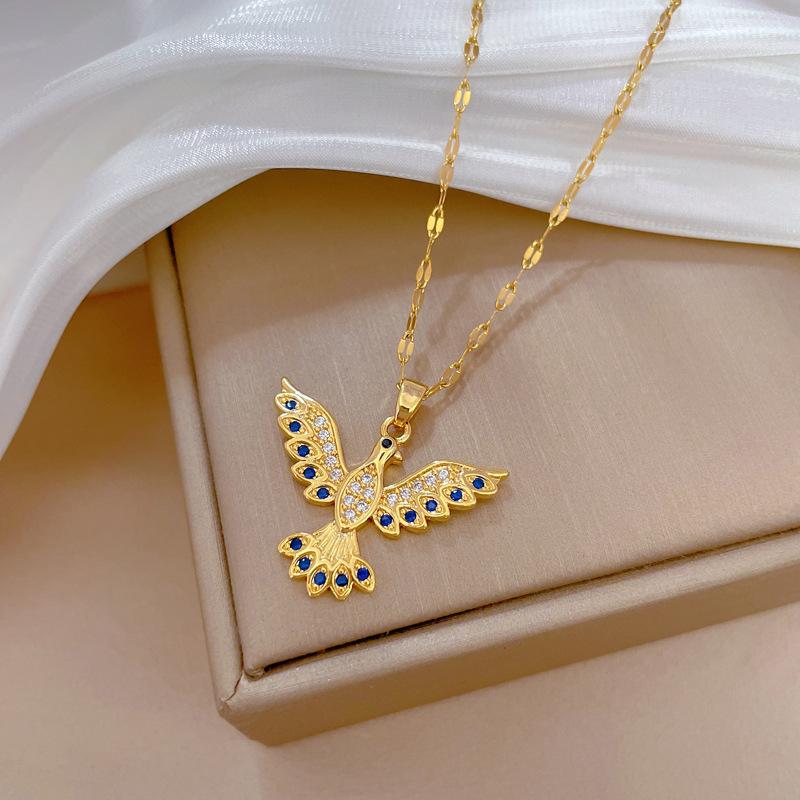 Full Diamond Phoenix Light Luxury Temperament Gorgeous Full Diamond Necklace Female Versatile Collarbone Chain Titanium Steel Chain