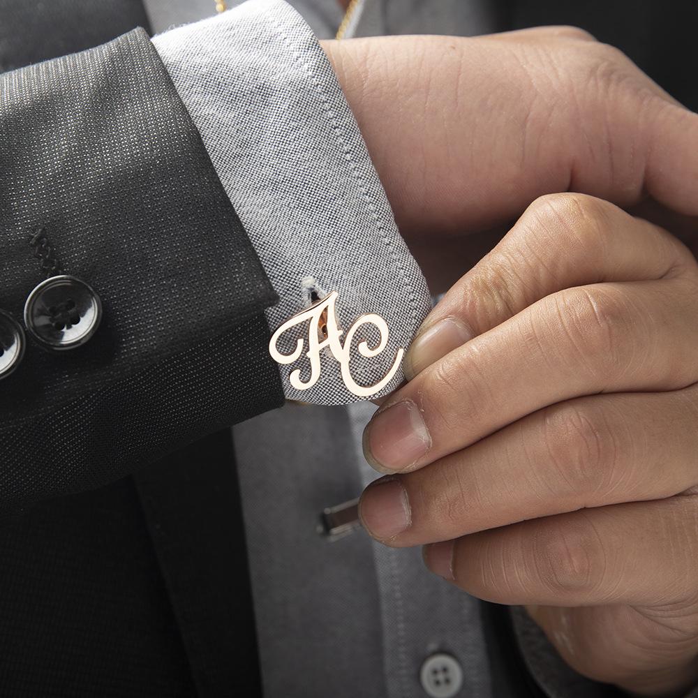 Custom Double-Letter Cufflinks for Men's French Shirts - Groom Wedding Accessory