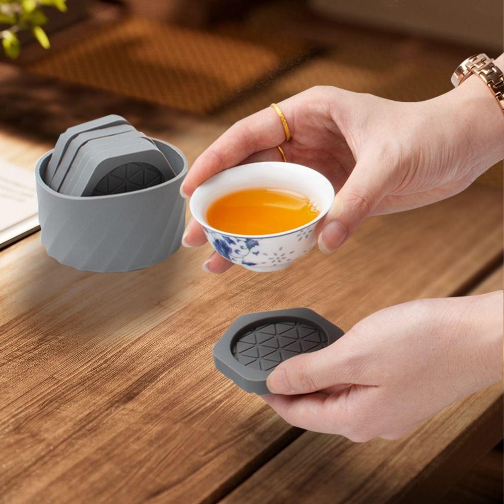 6Pcs Heat Resistant Drinking Coaster Set Round Table Placemats New Tea Drink Mug Mat
