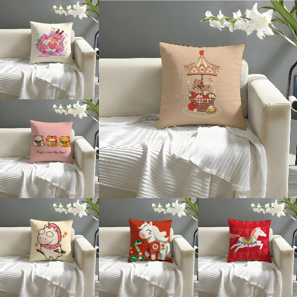 Festive Cartoon Chinese Dragon Print Pillow Case Cotton Linen Fabric Square Zipper Pillowcase Home Decorative Living Room