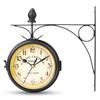 Double Sided Round Wall Mount Station Clock Garden Vintage Retro Home Decor Metal Frame + Glass Dial Cover for Christmas Gift