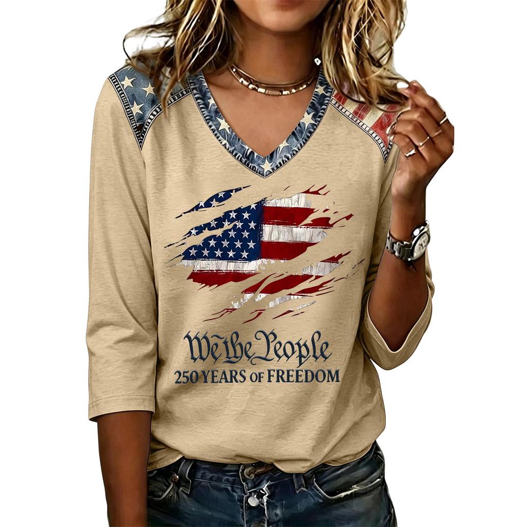 Women's Fashion Casual Independence Day Print Top