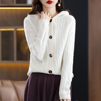 Autumn Winter Women Thick Cardigans Wool Sweater Twist Flower Warm Casual Loose Cashmere Knitted Coat
