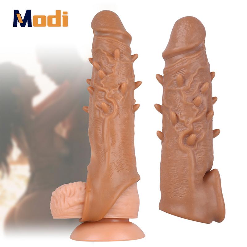 MoDi Penis Extend Sleeve Opakovaně použitelné kondomy Dildo Enhancer pro oddálení ejakulace Sexuální hračky pro muže