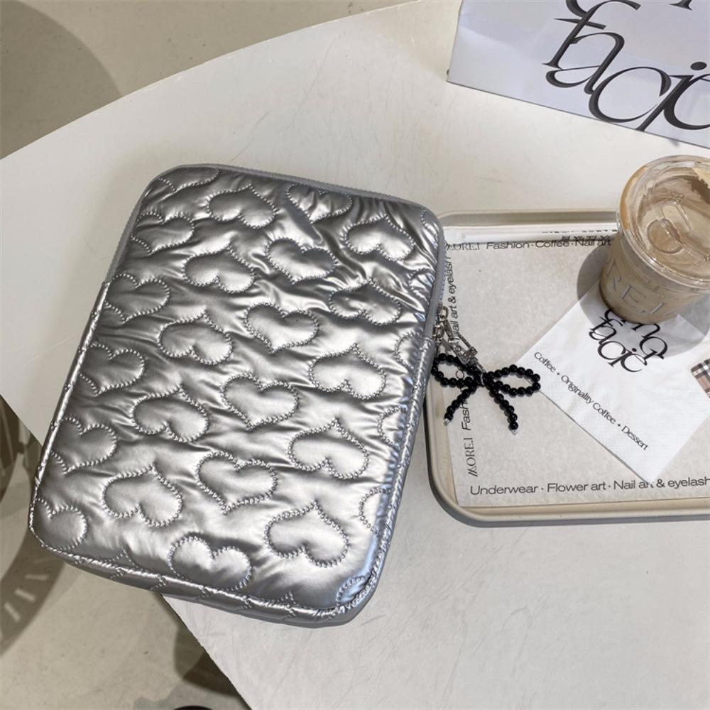 

Puffy Design Love Bow Storage Bag PU Leather Laptop Sleeve Portable Computer Bag Travel срібний