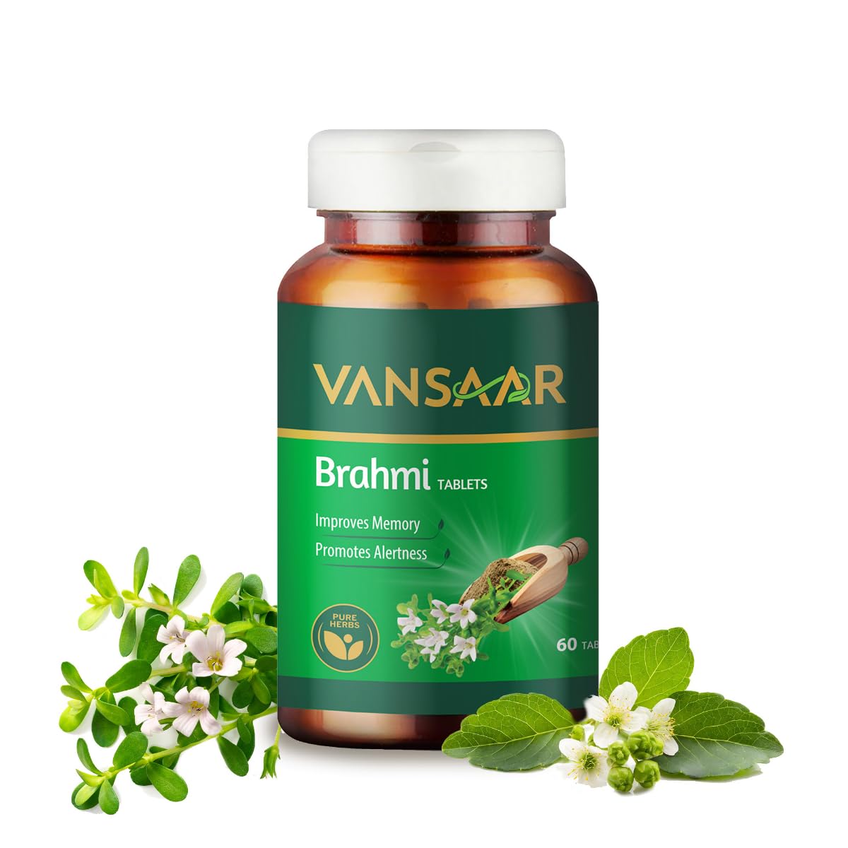 

Vansaar Brahmi Tablets, Helps Improve Memory, Promotes Alertness | 60 Tablets 100gm 0.2lbs