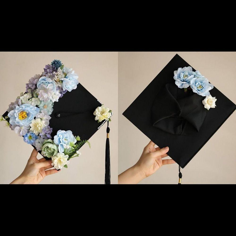 Master Academic Hat with Tassels Doctor Trencher Cap Flowers Graduation Cap Graduation Season