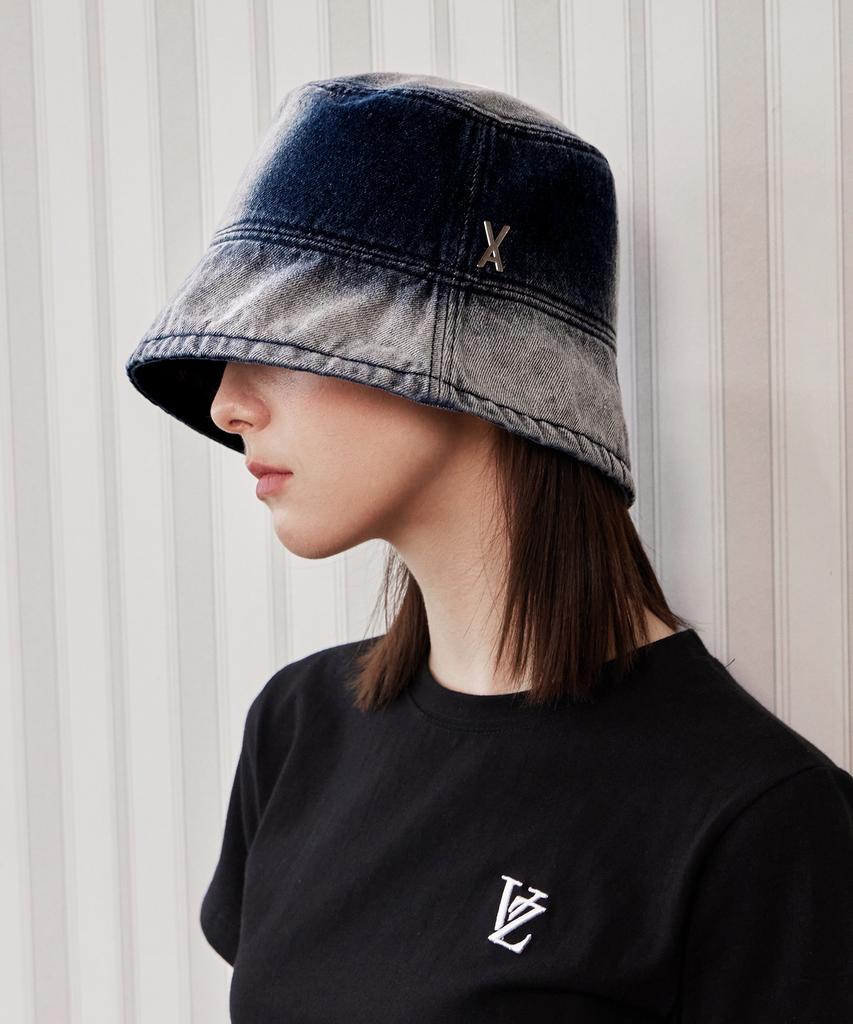 Bajal Va Studded Overdyed Denim Drop Bucket Hat Indigo