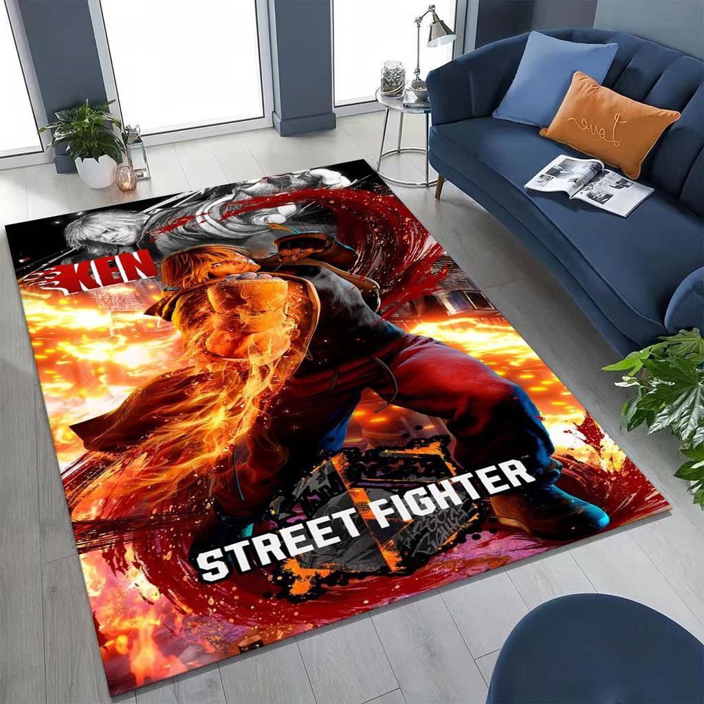 Retro Street Fighter 6 Characters Game Chun-Li Cartoon Rug for Bedroom Living Room Sofa Home Doormat Decor,Non-slip Floor Mat