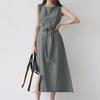 Women's Bohemian Sleeveless Belted Cotton Linen Maxi Dress
