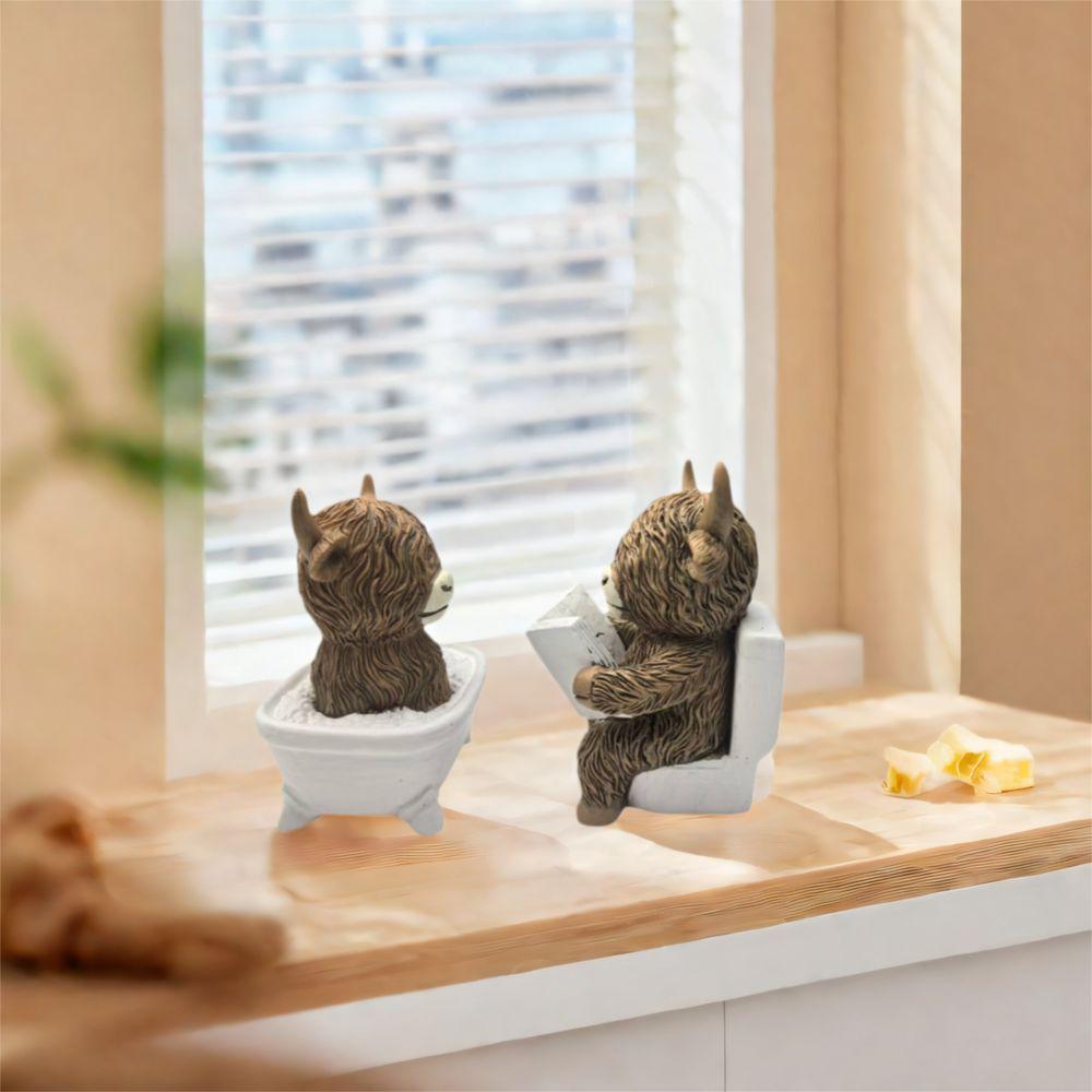 Cute Highland Cow Statue Decorative Animal Sculpture Ornament Crafts Cow Mini Figurine  Bonsai