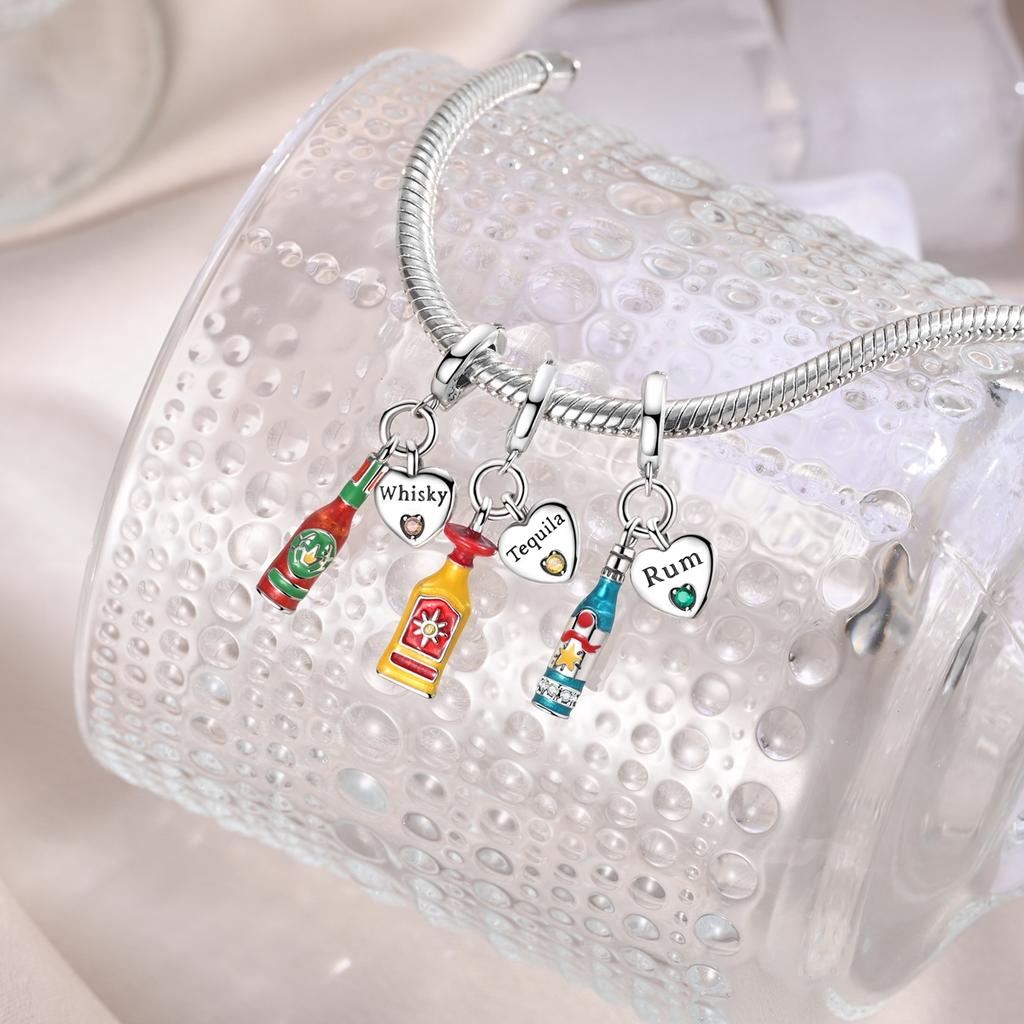 Charms Original Copper Charm Bead Pendant Glass Red Wine Champagne Whisky Charm For Bracelet Dangle Women Jewelry
