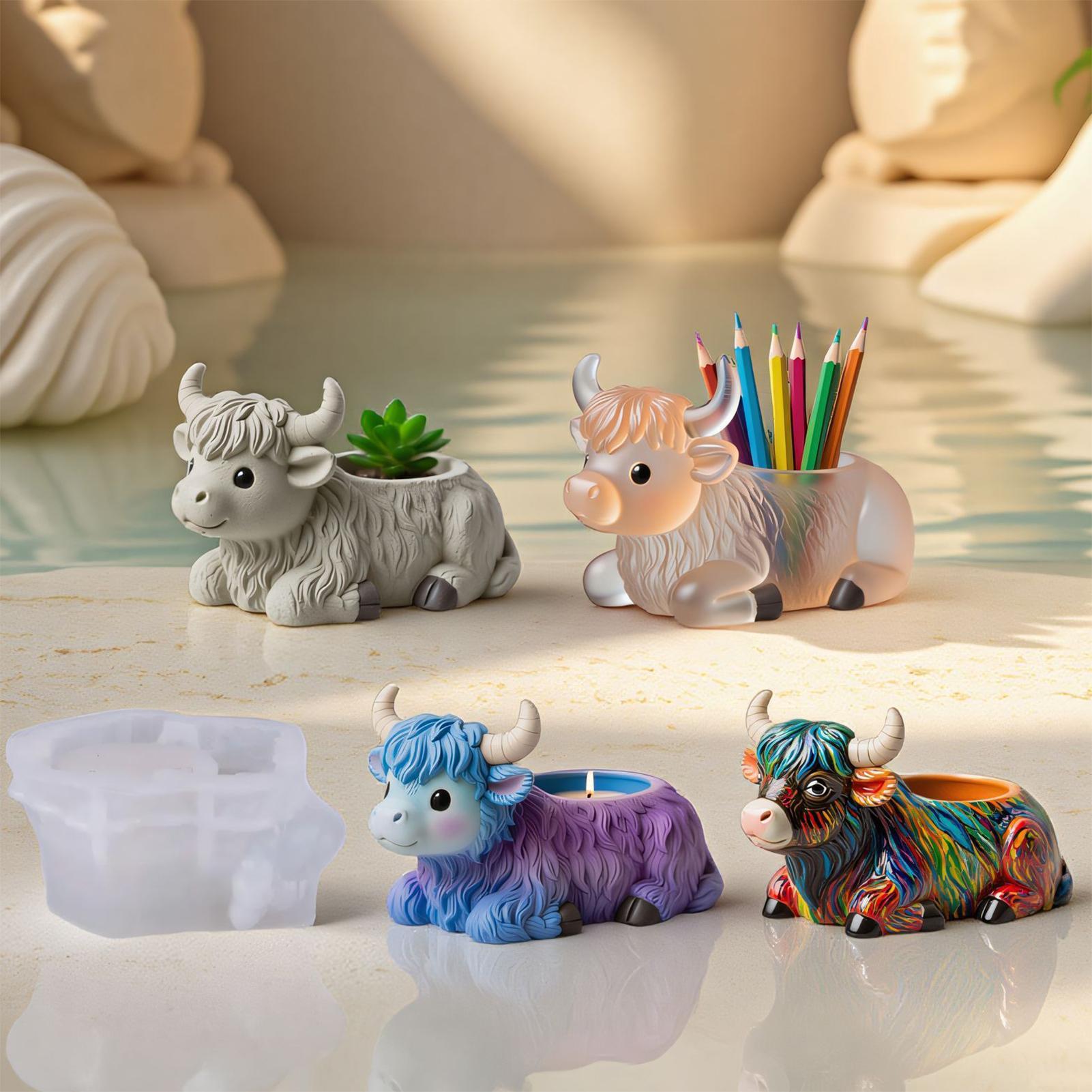 

Highland Cow Mold Cow Decorations Mould for Home 3D Cute Ornament Lying Down Mold for School Lawn Christmas Garden Farmhouse CN