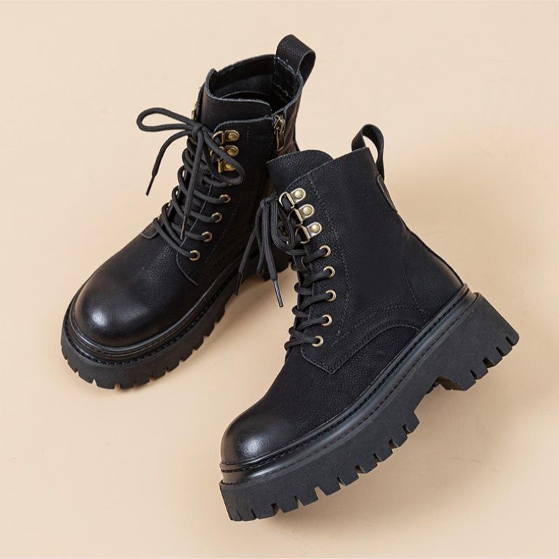 Martin boots women's 2025 spring and autumn new British style matte explosive short boots thick-soled inner height increase retro locomotive boots