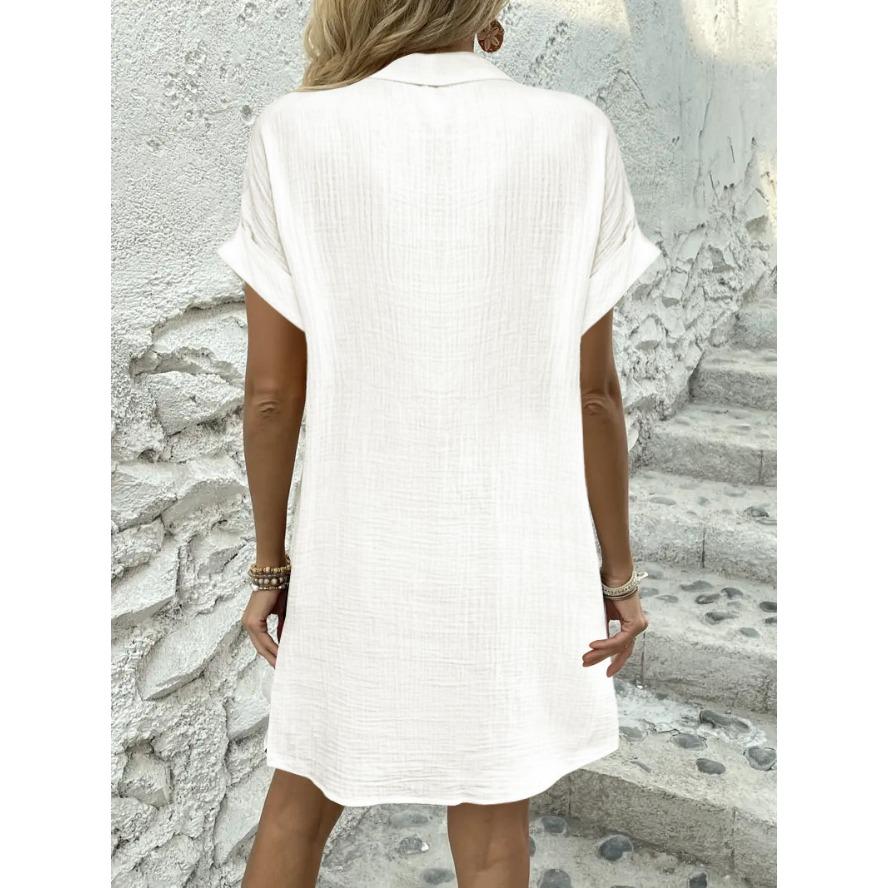 YYFS Dámská móda Léto Jaro Jednobarevný potisk Krátký rukáv POLO Neformální šaty s volným pasem