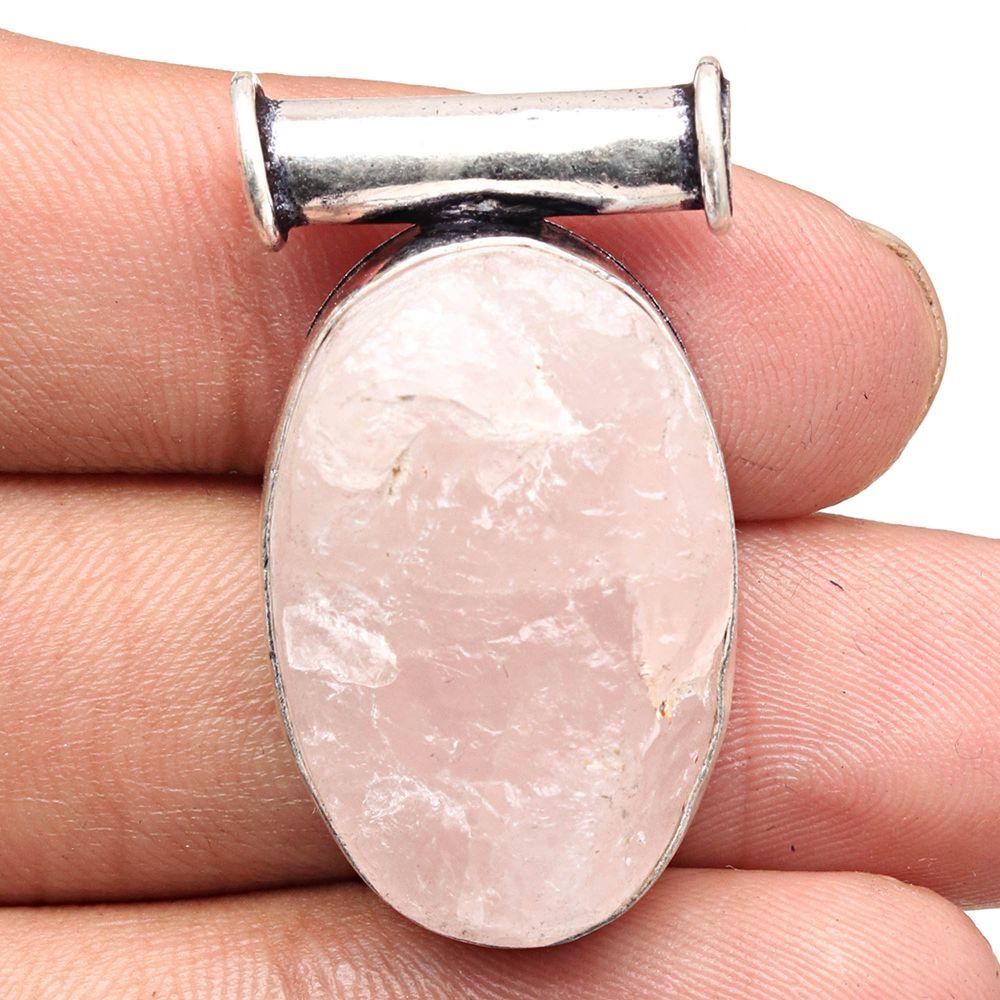Pendant Pink Rosequartz Drusy Gemstone Handmade Silver Jewelry 2.25"