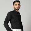 Camisa formal de manga larga de satén de algodón negra para hombre: 90 % algodón peinado, 10 % satén
